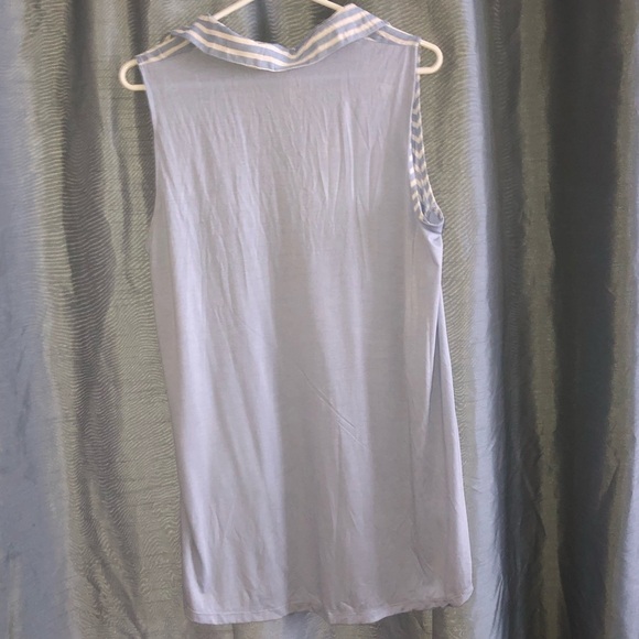 Kismet blue / white stripe Asymmetrical Sleeveless Tank Top-XL - v neck / pocket - Picture 2 of 7